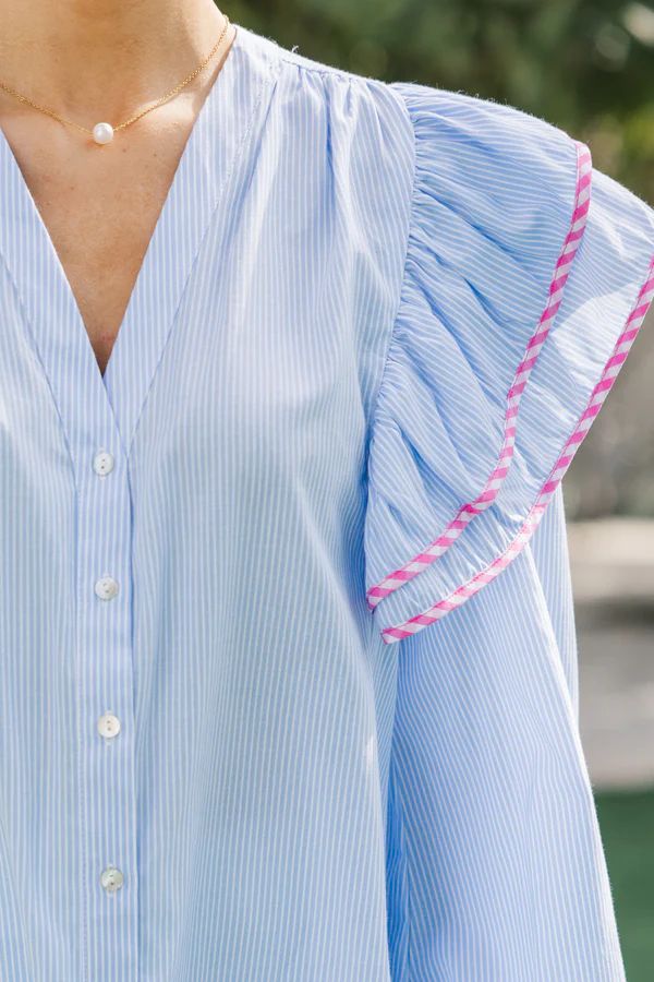 The Rendezvous Light Blue Striped Blouse The Rendezvous Light Blue Striped Blouse