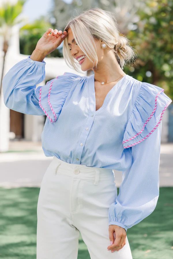 The Rendezvous Light Blue Striped Blouse The Rendezvous Light Blue Striped Blouse