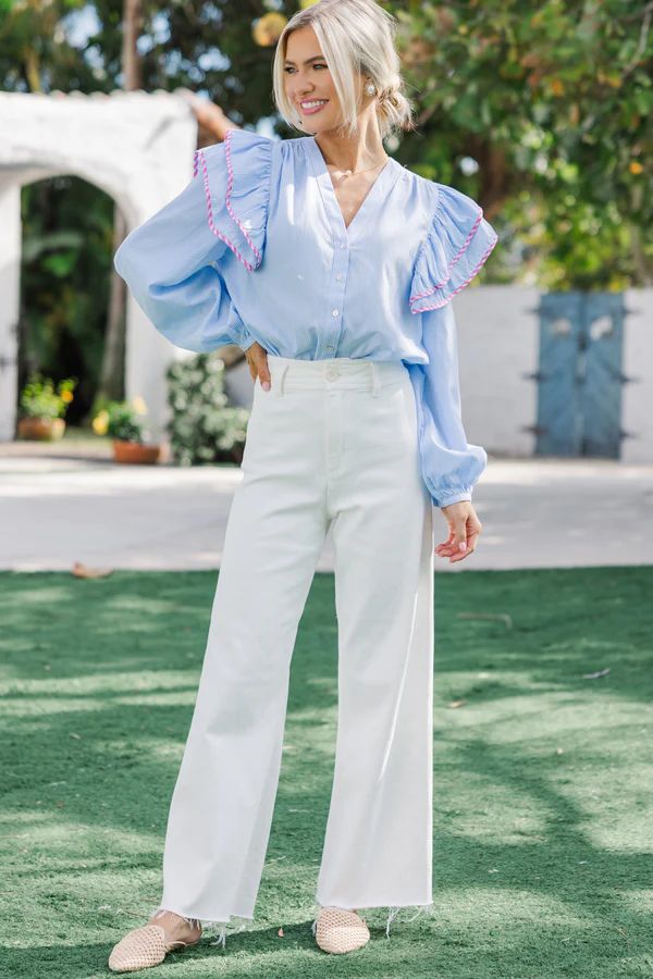 The Rendezvous Light Blue Striped Blouse The Rendezvous Light Blue Striped Blouse