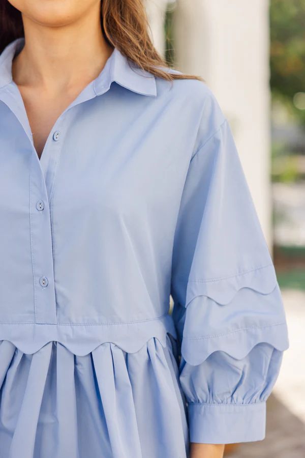 All The Best Light Blue Scalloped Dress