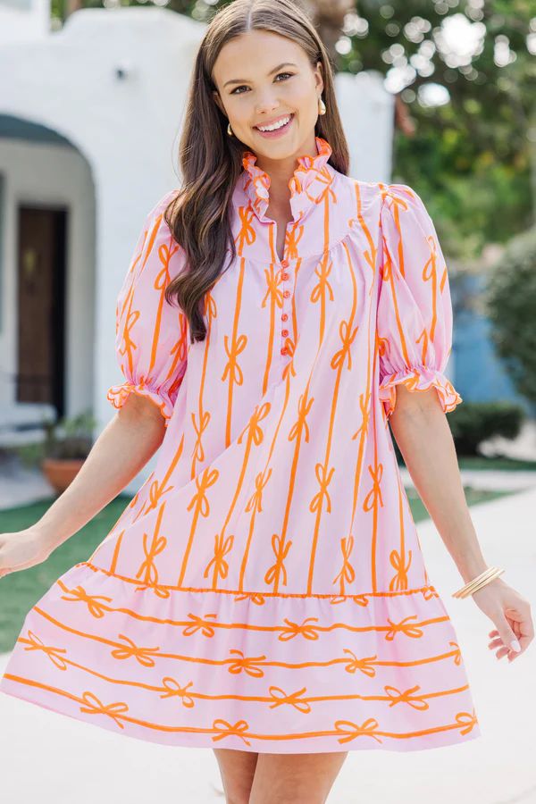 Still Time Bubble Gum Pink Bow Print Dress