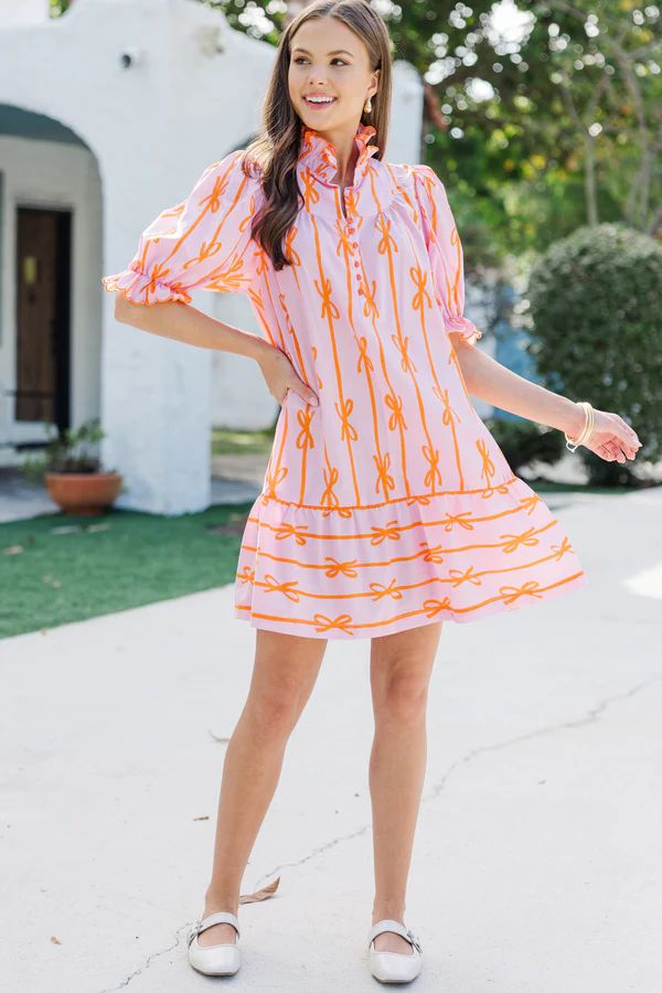 Still Time Bubble Gum Pink Bow Print Dress Still Time Bubble Gum Pink Bow Print Dress