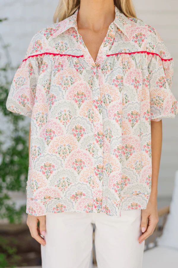 Better Than You Know Pink/Mint Medallion Puff Sleeve Blouse Better Than You Know Pink/Mint Medallion Puff Sleeve Blouse
