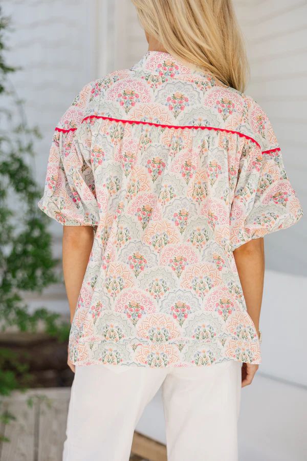 Better Than You Know Pink/Mint Medallion Puff Sleeve Blouse Better Than You Know Pink/Mint Medallion Puff Sleeve Blouse