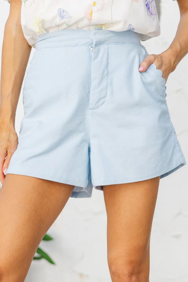 Around The Way Light Blue Scalloped Shorts