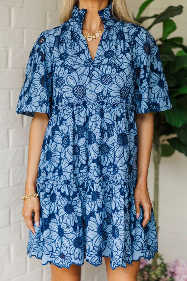 All The Best Navy Blue Eyelet Dress