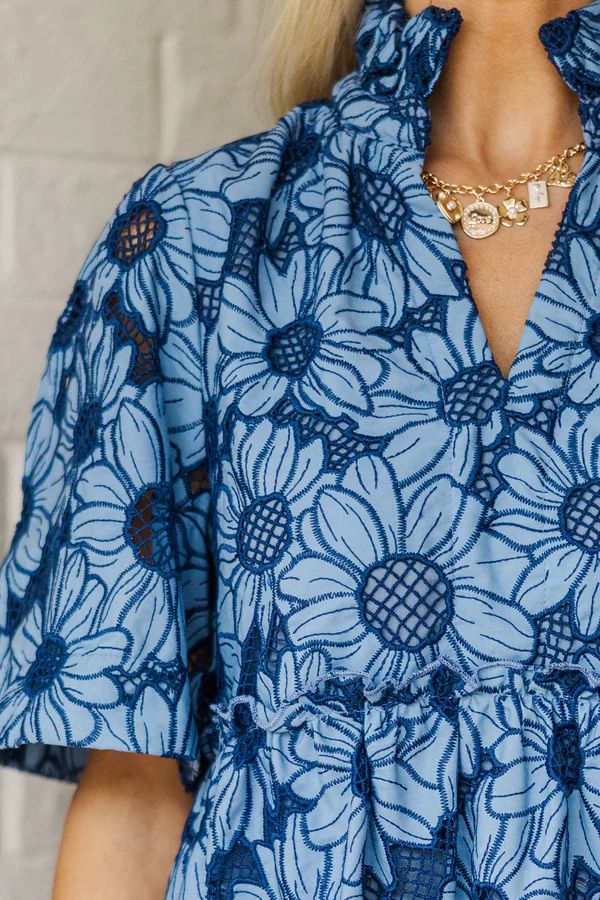All The Best Navy Blue Eyelet Dress