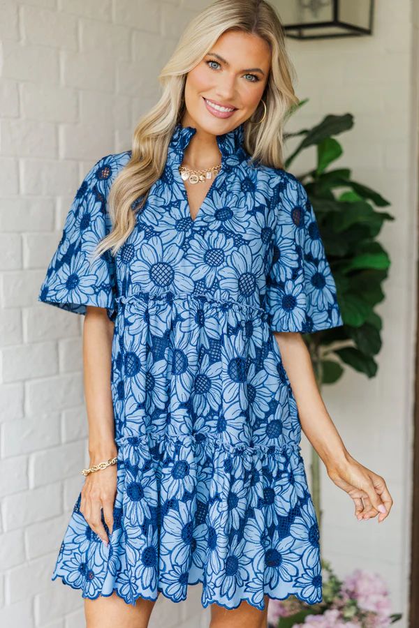 All The Best Navy Blue Eyelet Dress