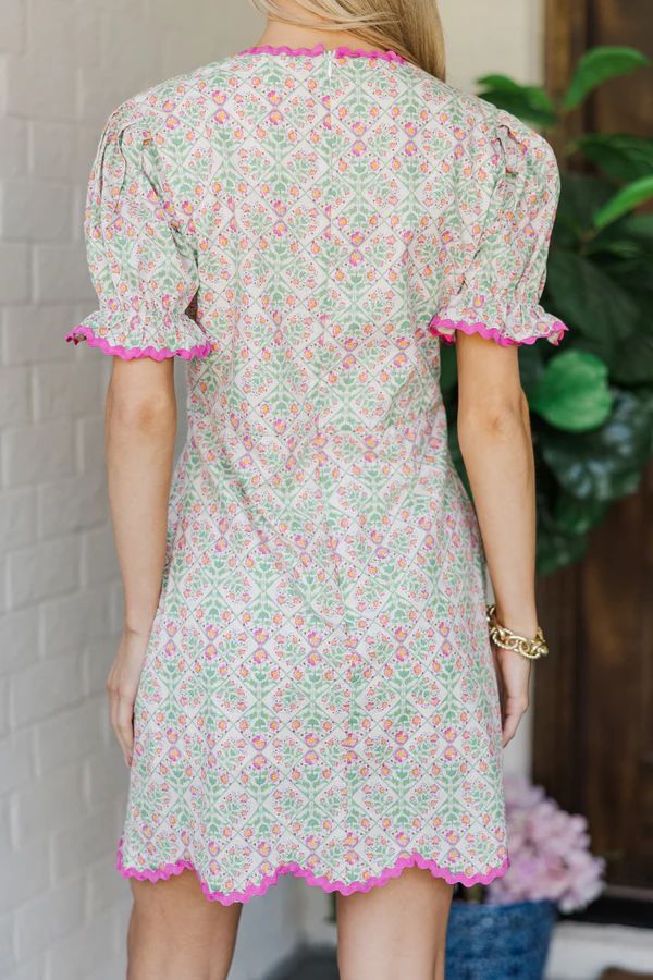 No More Waiting Green & Pink Ditsy Floral Dress