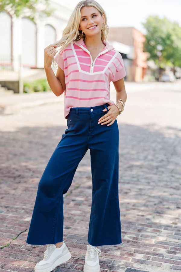 Care To Contrast Pink Striped Sweater
