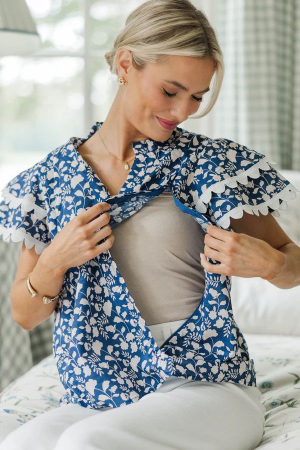 NURSING COLLECTION: Back To Good Navy Blue Floral Blouse NURSING COLLECTION: Back To Good Navy Blue Floral Blouse