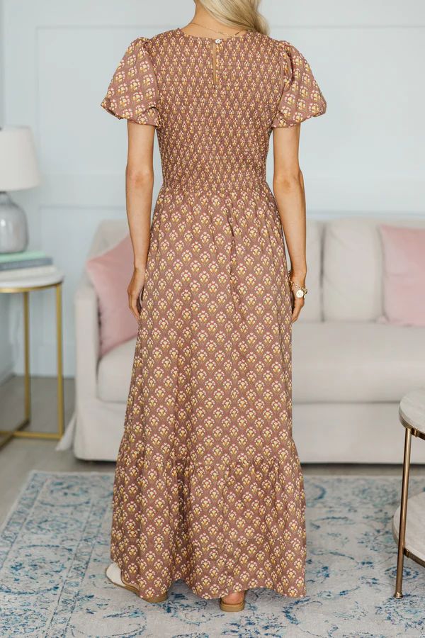 NURSING COLLECTION: Make The Right Choice Brown Medallion Maxi Dress