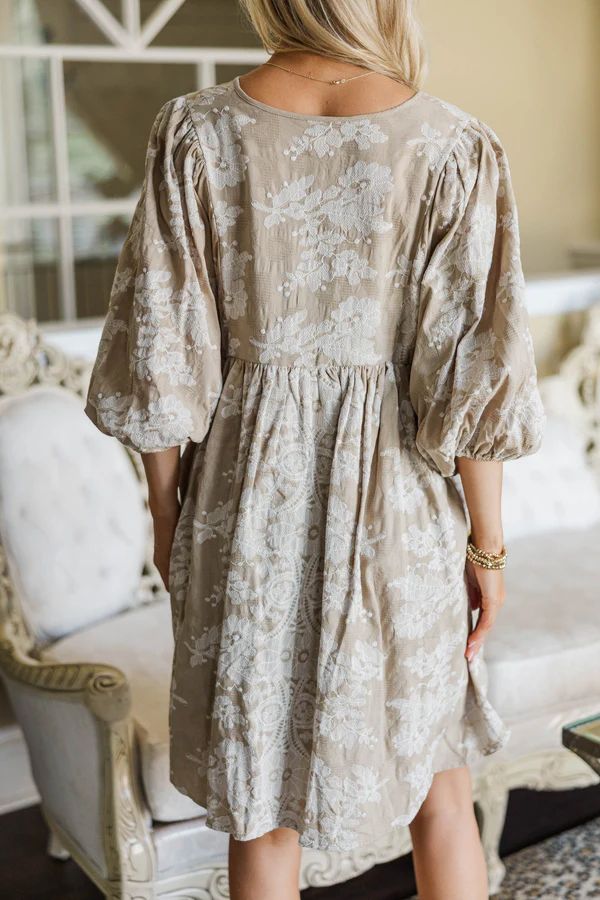 NURSING COLLECTION: It’s All True Taupe Embroidered Dress