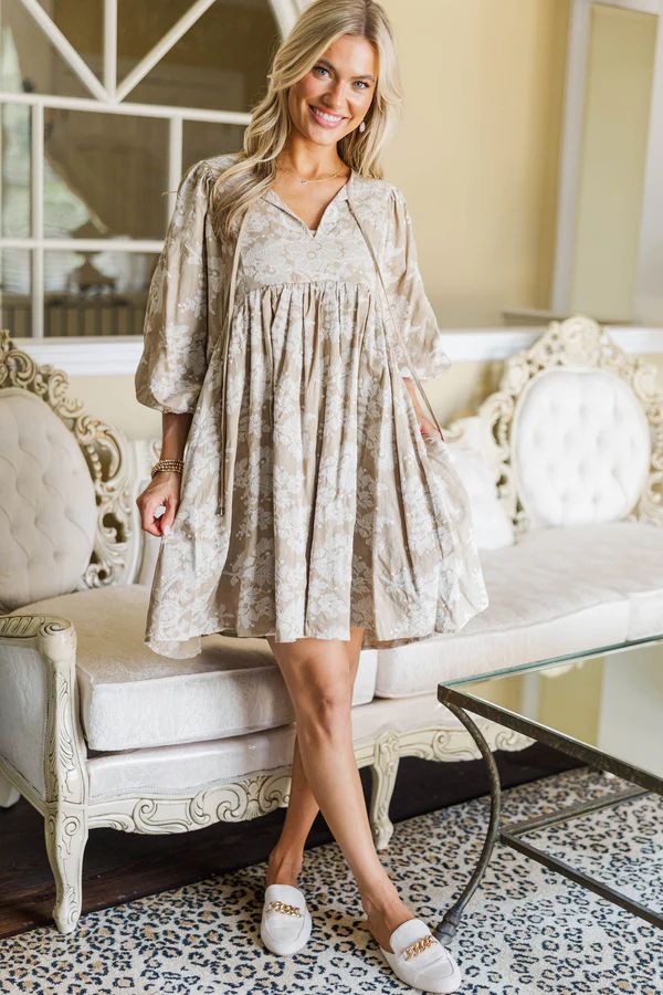 NURSING COLLECTION: It’s All True Taupe Embroidered Dress