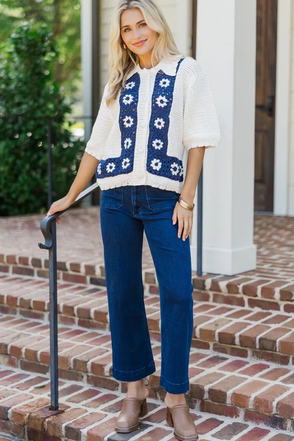 All Set To Shine Navy Floral Sweater