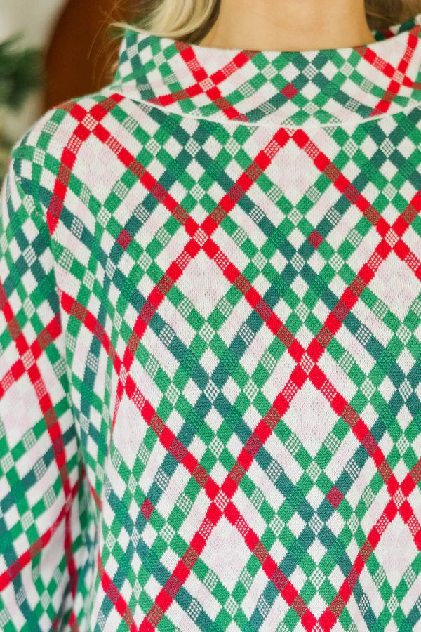 Just A Feeling Emerald Green Plaid Mock Neck Sweater