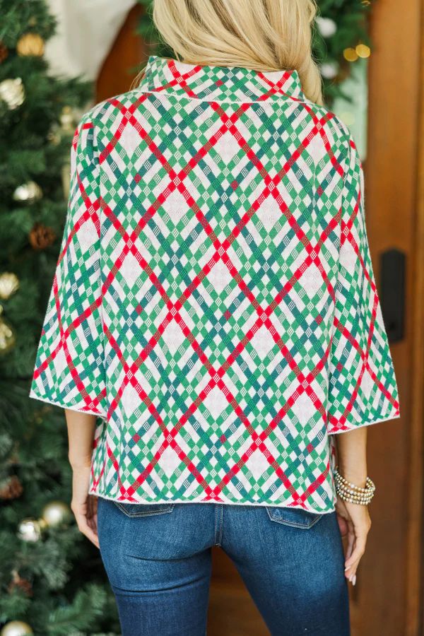 Just A Feeling Emerald Green Plaid Mock Neck Sweater