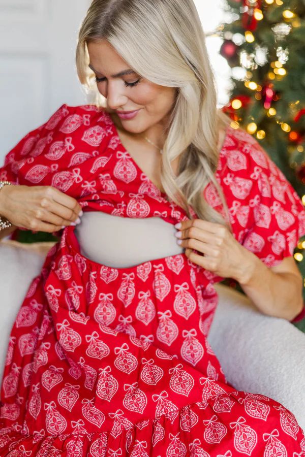 NURSING COLLECTION: Falling In Love Red Medallion Maxi Dress