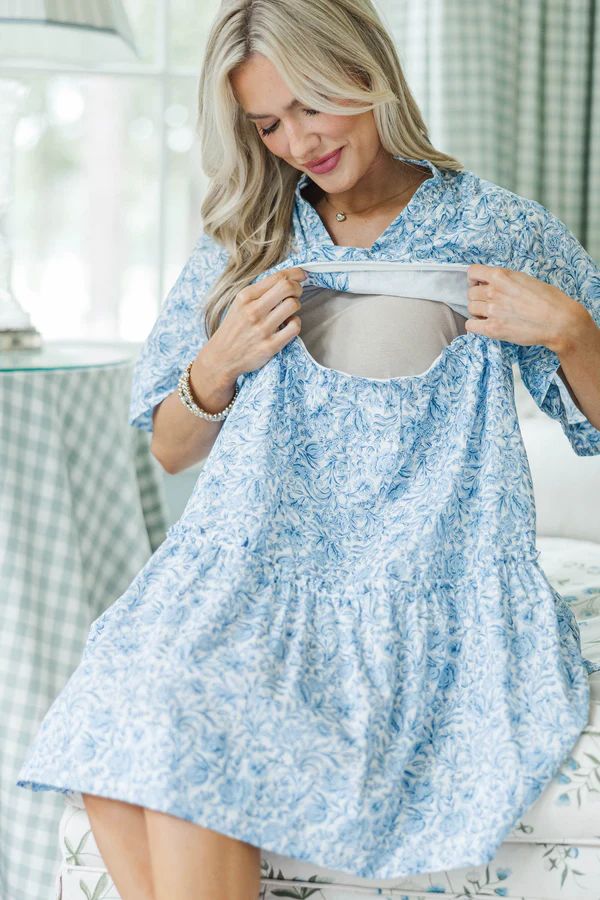 NURSING COLLECTION: Feeling Your Best Blue Toile Babydoll Dress NURSING COLLECTION: Feeling Your Best Blue Toile Babydoll Dress