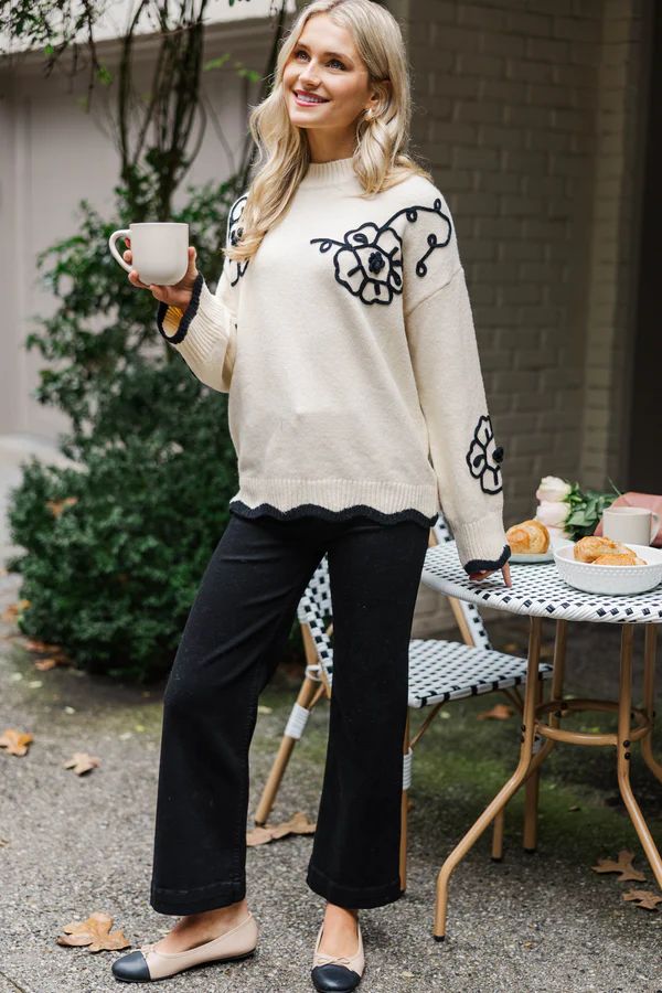 Instant Happiness Black Floral Embroidered Sweater Instant Happiness Black Floral Embroidered Sweater