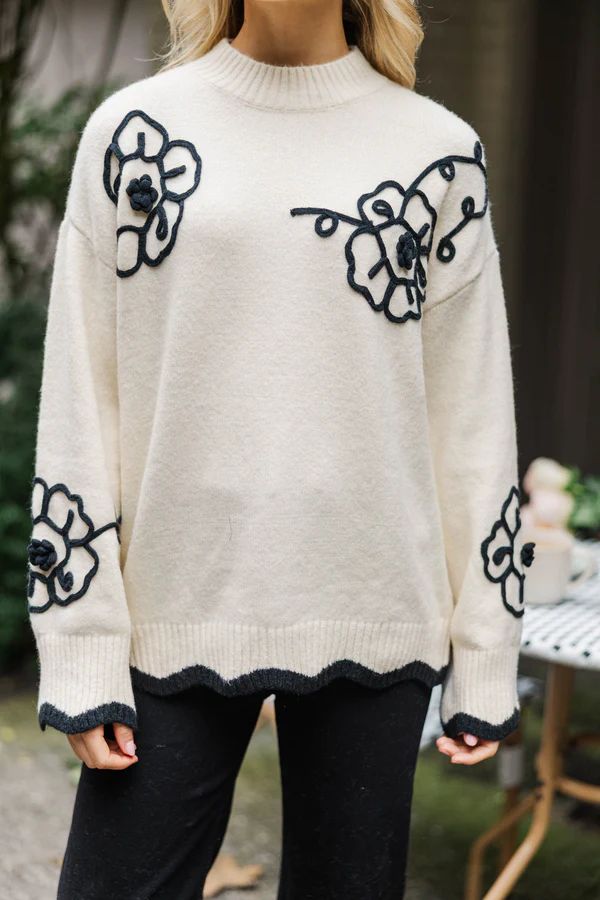 Instant Happiness Black Floral Embroidered Sweater Instant Happiness Black Floral Embroidered Sweater