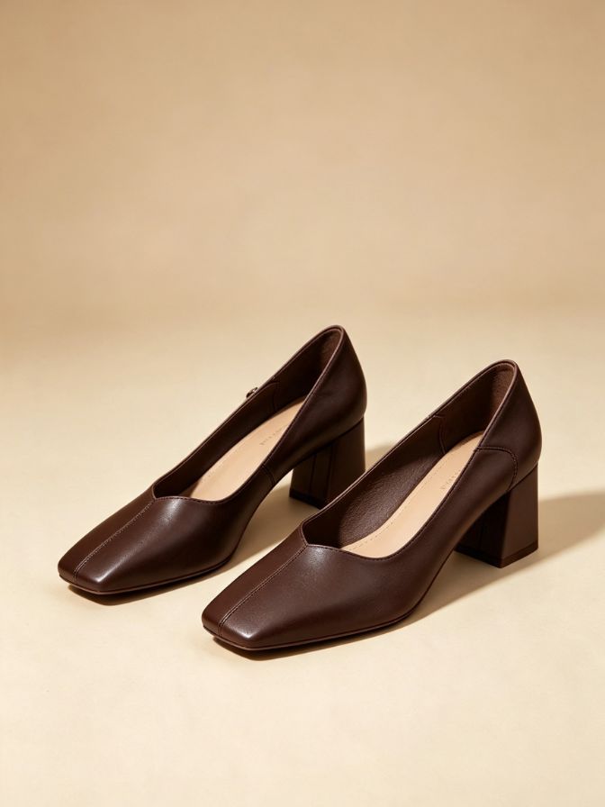 Square Toe Block Heel Pumps